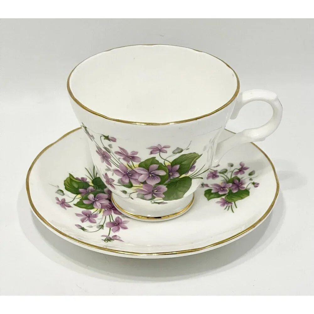 Crown Trent Staffordshire Fine Bone China Teacup & Saucer Lilacs Floral Purple